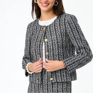 J. Crew Tweed Lady Jacket Blazer in Tweed Black Navy Women's Size 4P Petite